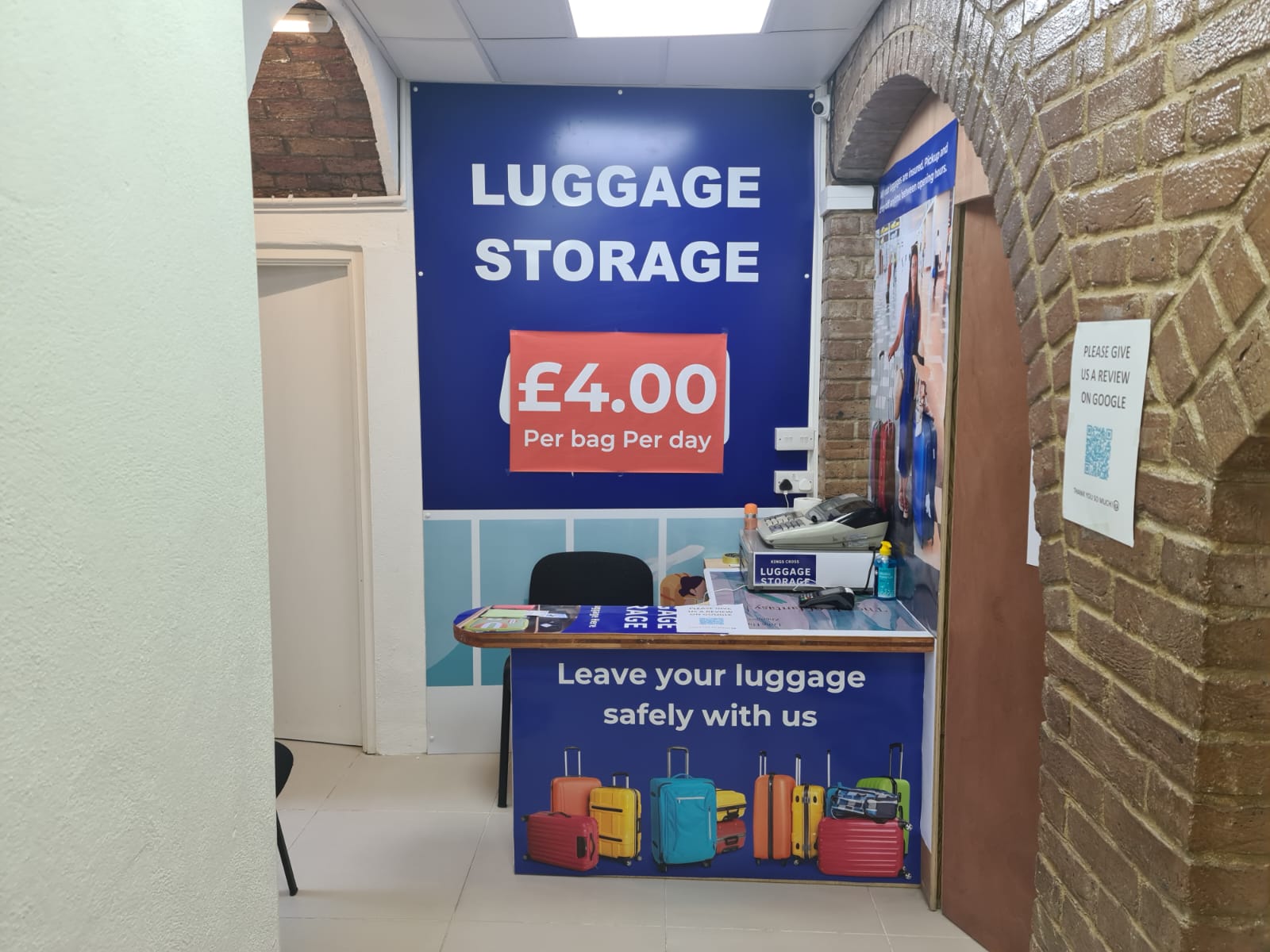 Travelers storing bags at St Pancras Luggage Storage for the day